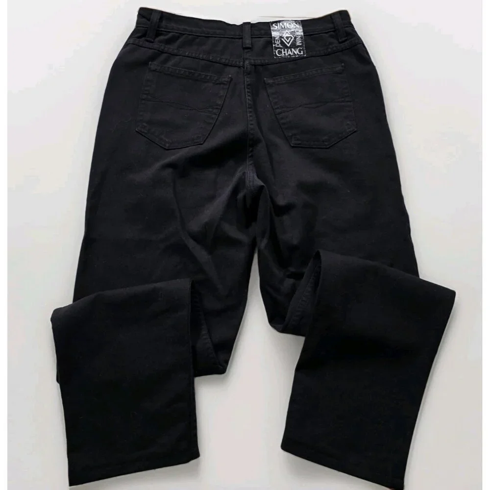 Simon Chang Jeans Women 14 Black High Rise Cotton Denim Canada Made Straight Leg - Picture 16 of 16